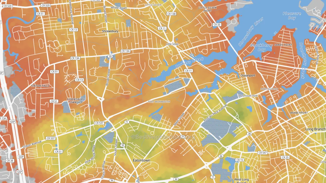 Bike Grade map of 07703, NJ