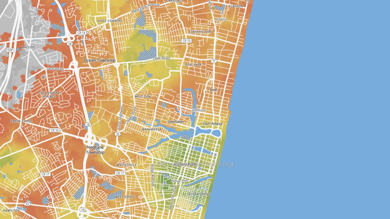 Bike Grade map of 07711, NJ