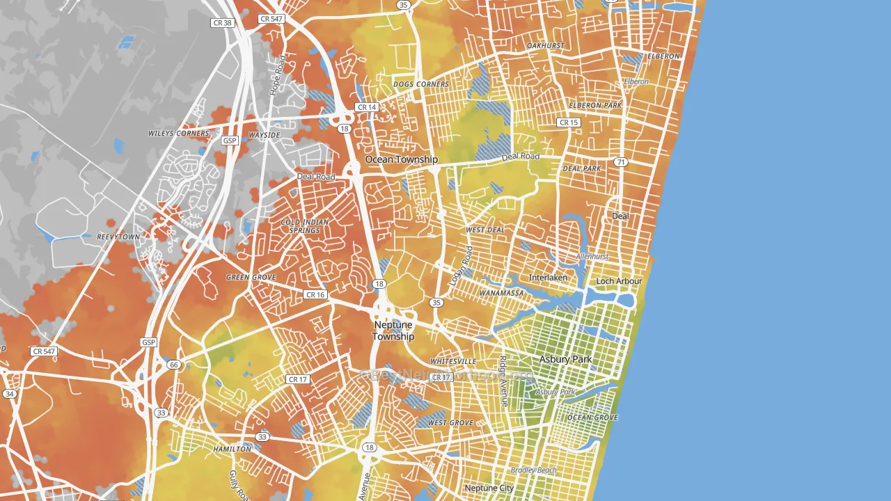 Bike Grade map of 07712, NJ