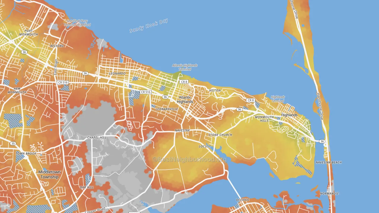 Bike Grade map of 07716, NJ