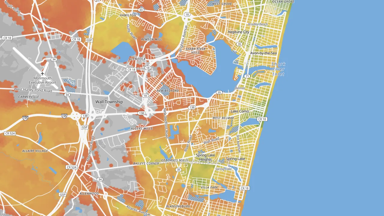 Bike Grade map of 07719, NJ