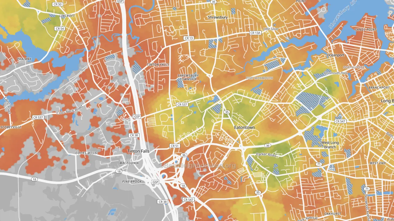 Bike Grade map of 07724, NJ