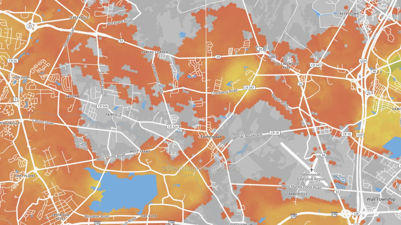Bike Grade map of 07727, NJ