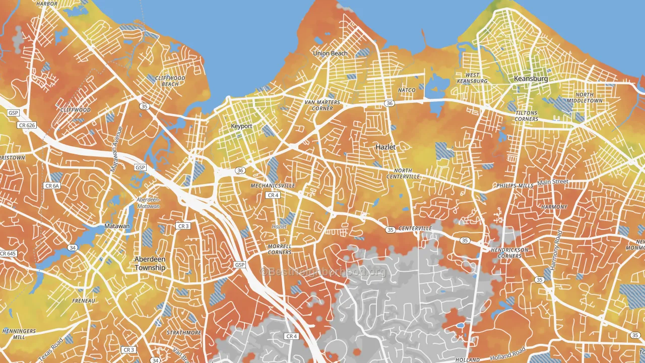 Bike Grade map of 07730, NJ