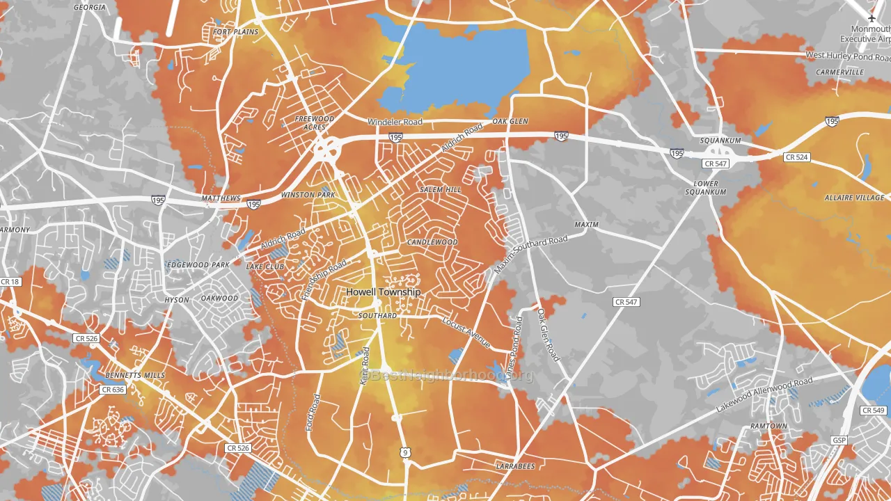 Bike Grade map of 07731, NJ