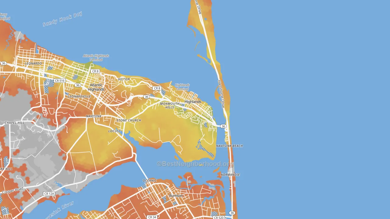 Bike Grade map of 07732, NJ