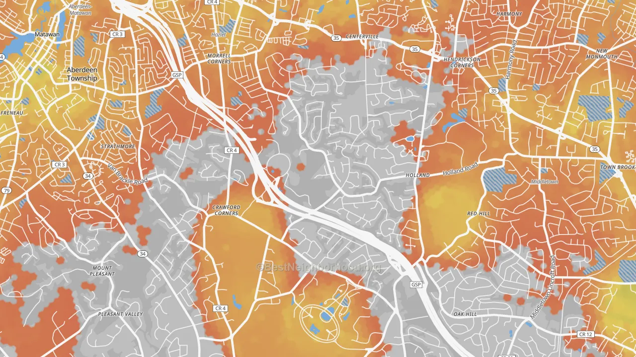 Bike Grade map of 07733, NJ