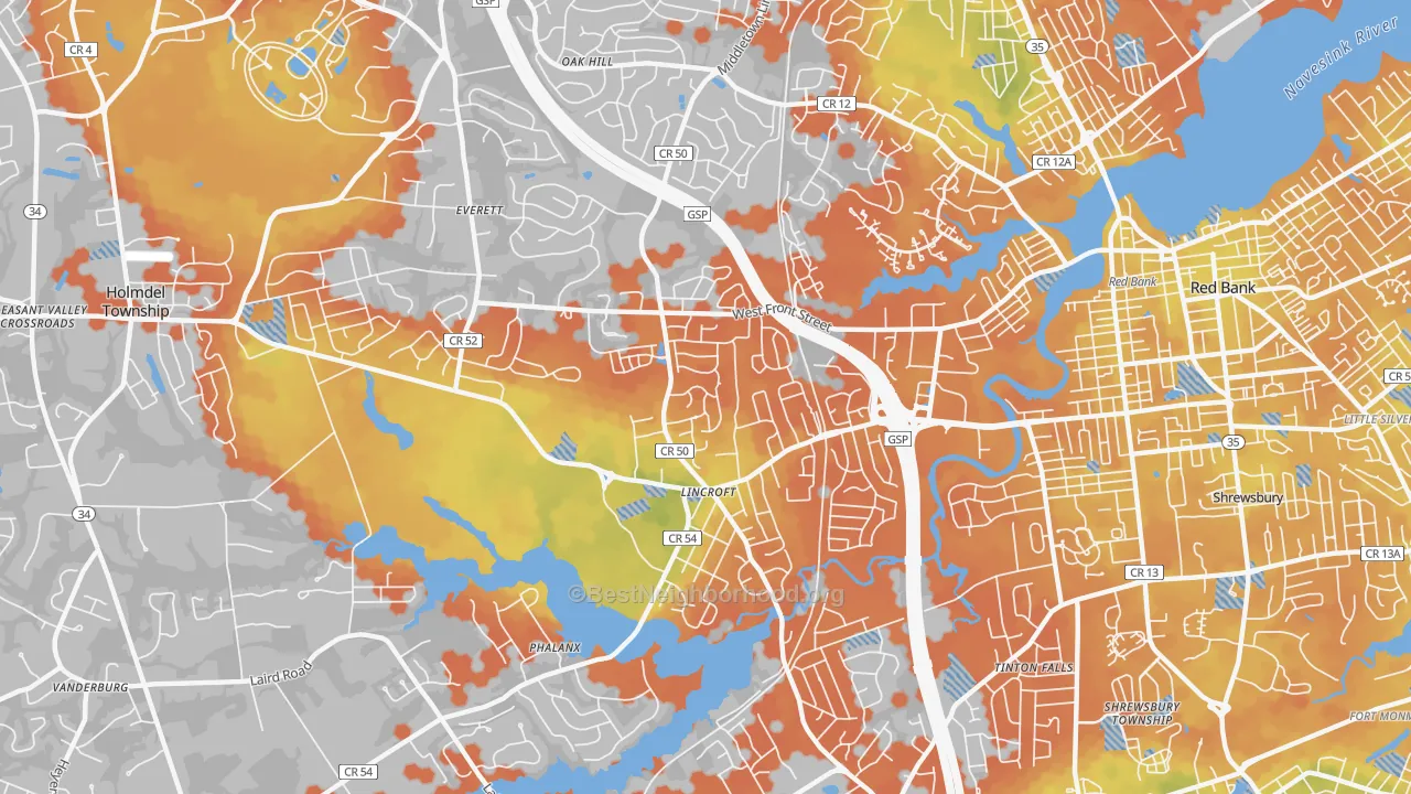 Bike Grade map of 07738, NJ