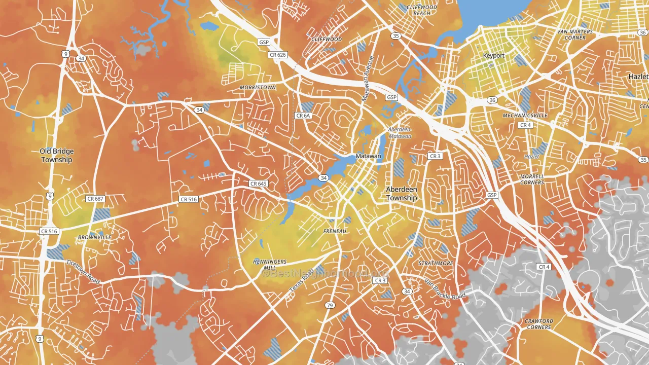 Bike Grade map of 07747, NJ