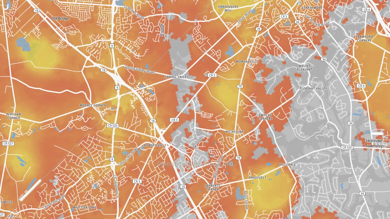 Bike Grade map of 07751, NJ