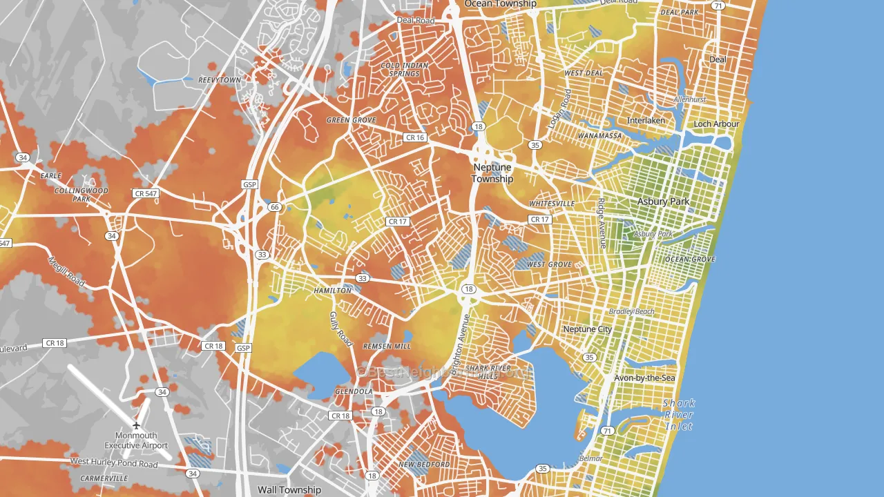 Bike Grade map of 07753, NJ