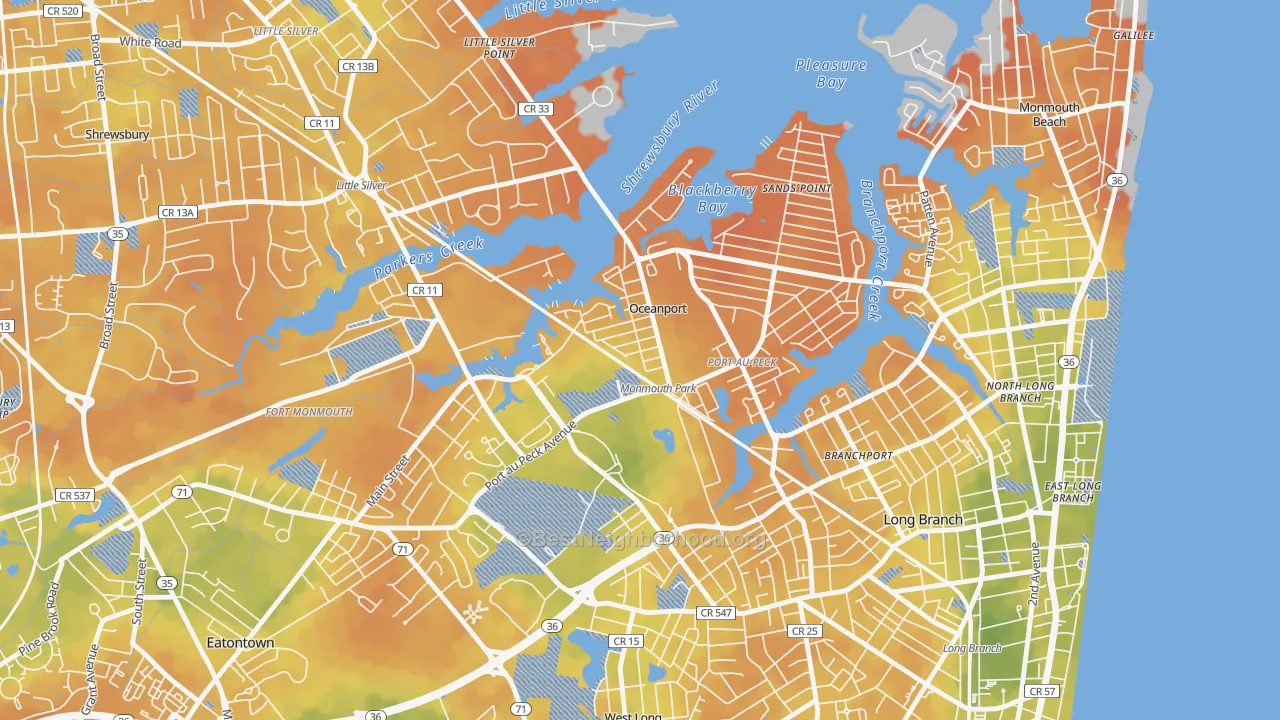Bike Grade map of 07757, NJ