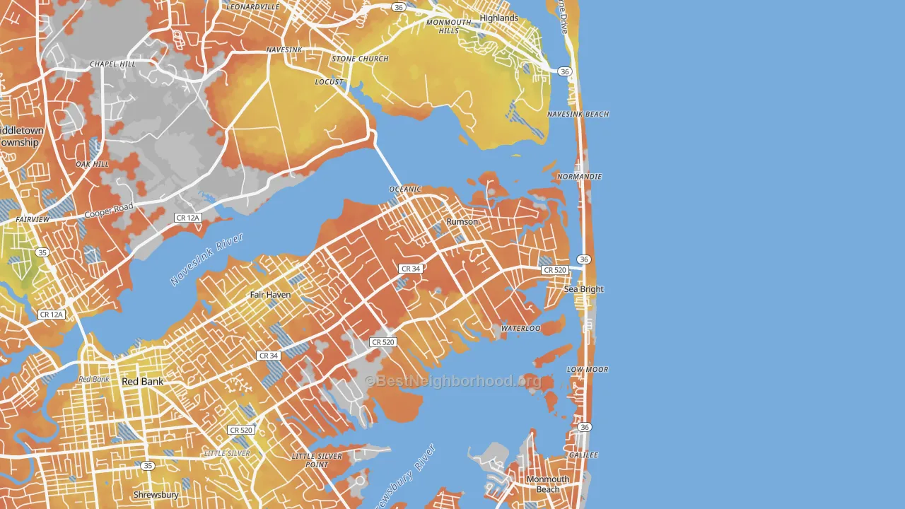 Bike Grade map of 07760, NJ