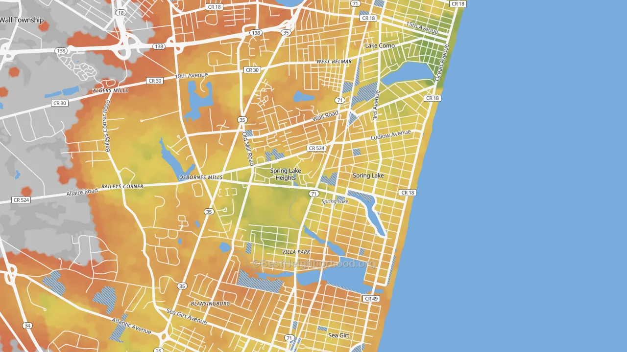 Bike Grade map of 07762, NJ