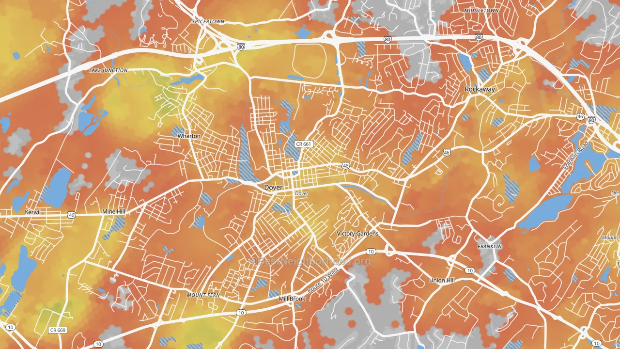 Bike Grade map of 07801, NJ