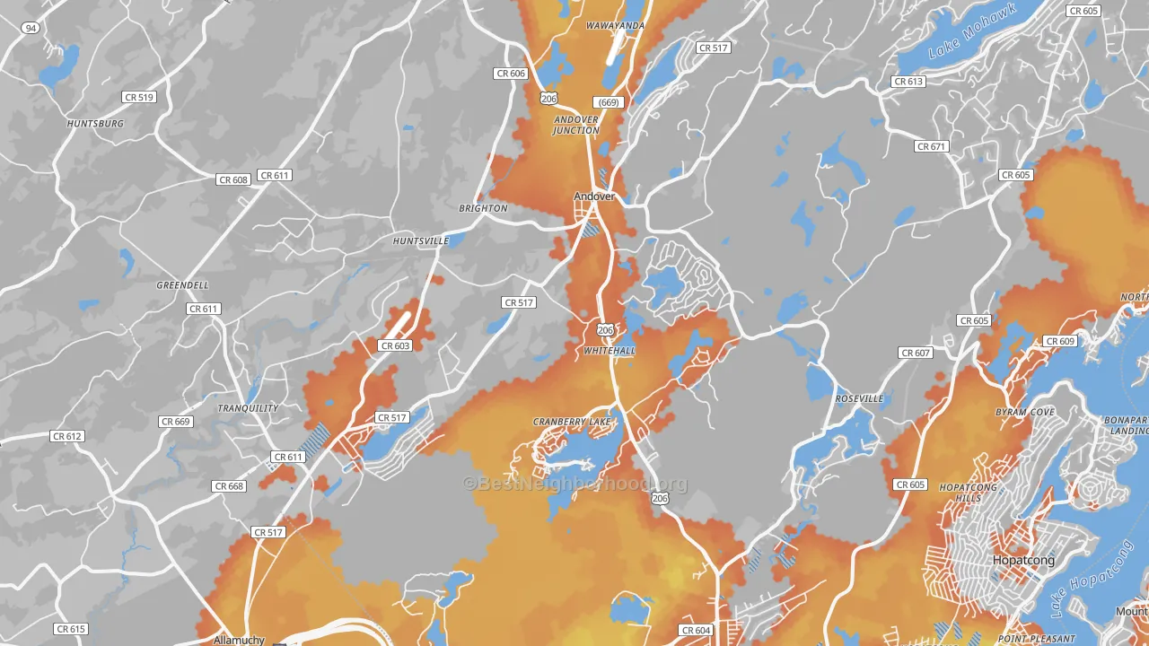 Bike Grade map of 07821, NJ