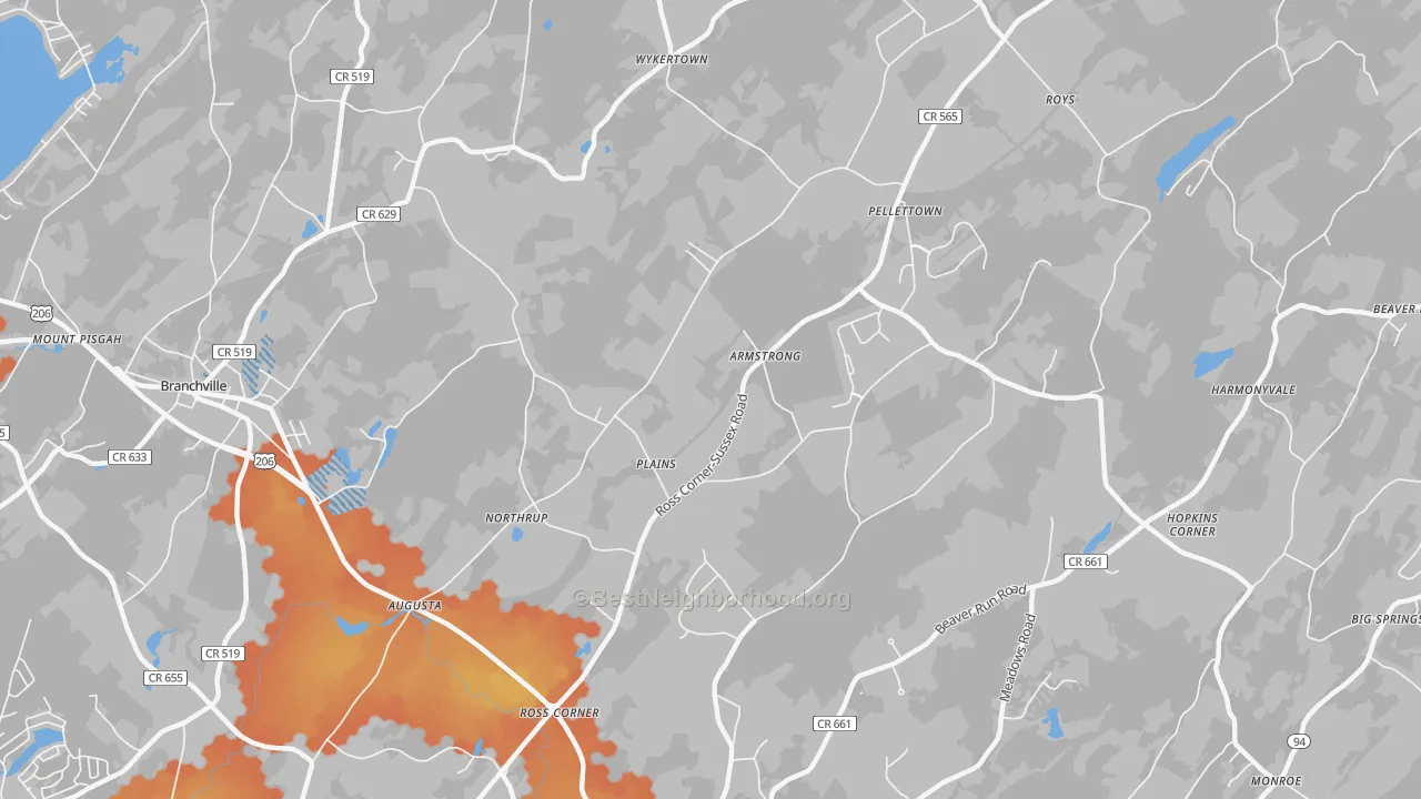 Bike Grade map of 07822, NJ
