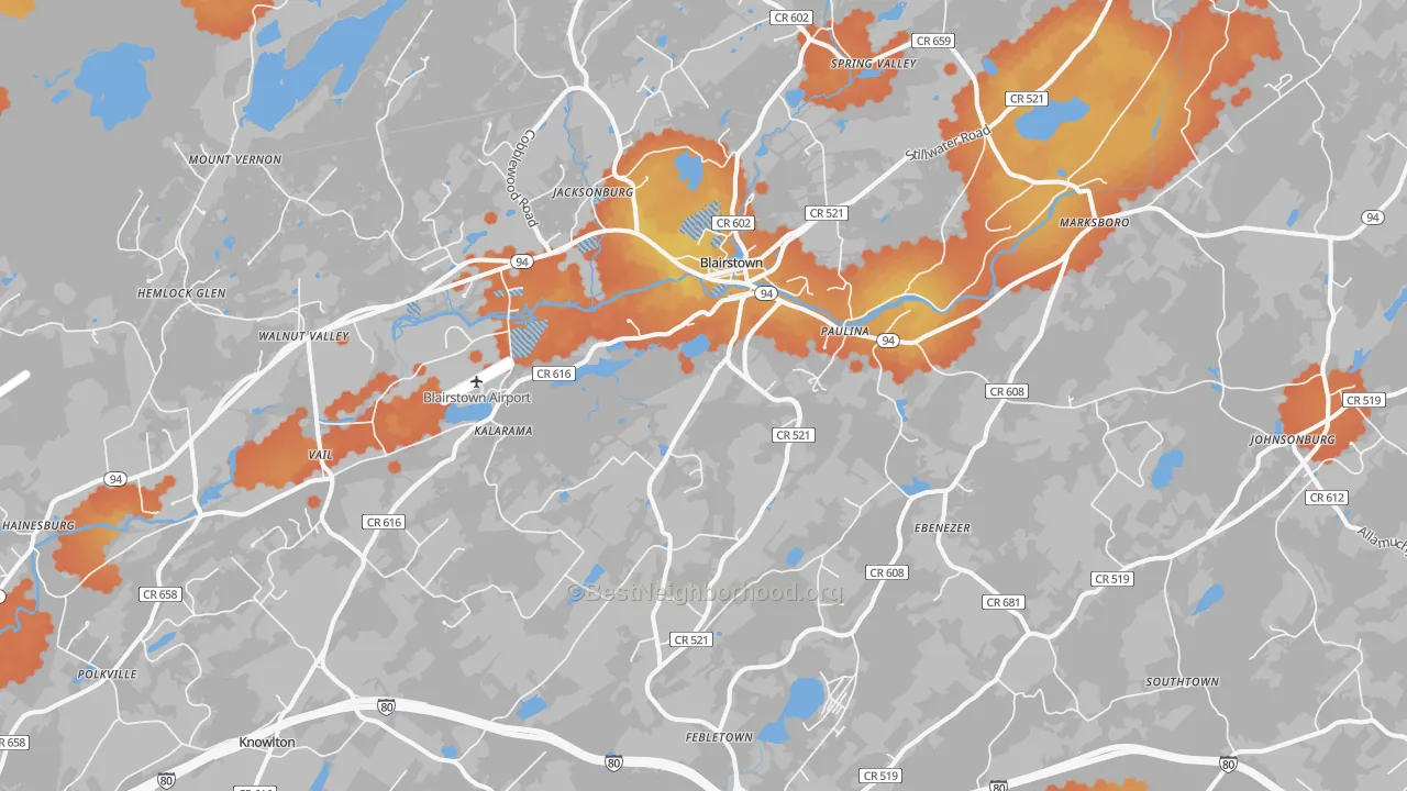 Bike Grade map of 07825, NJ