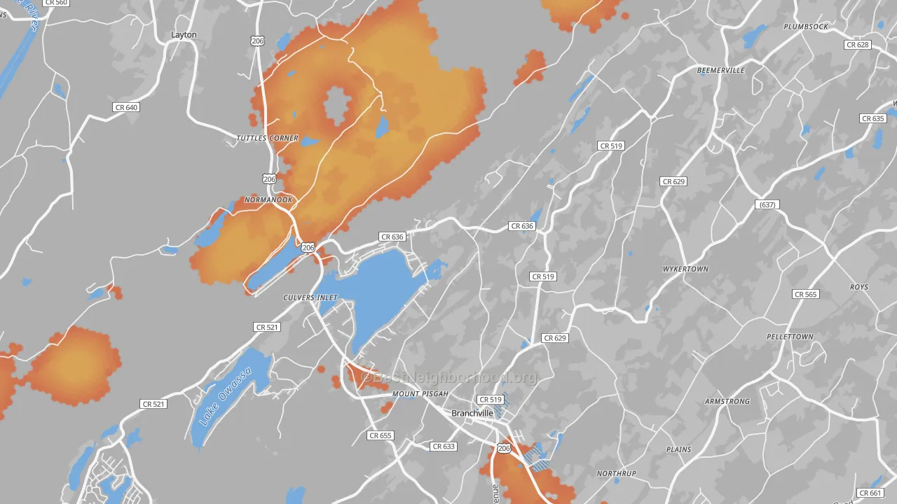 Bike Grade map of 07826, NJ