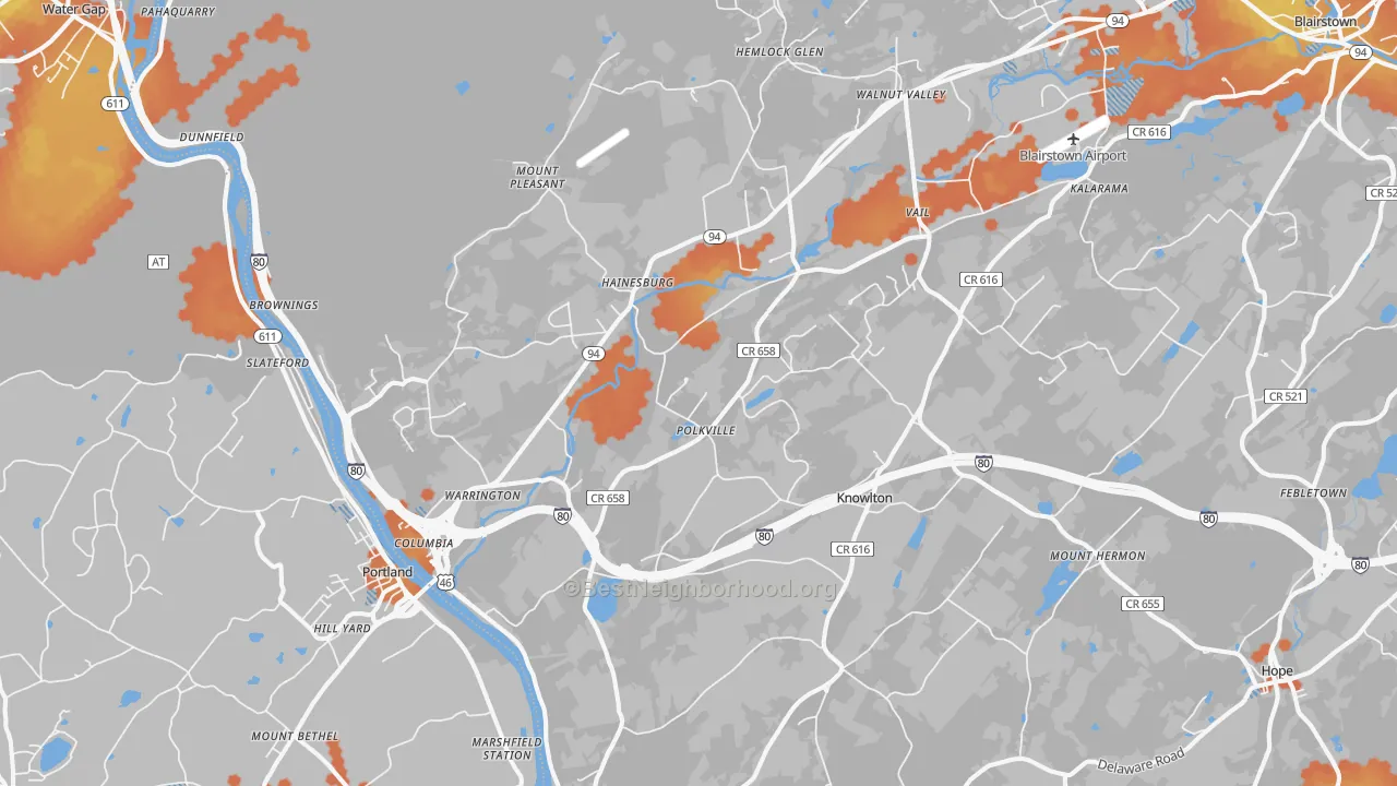 Bike Grade map of 07832, NJ