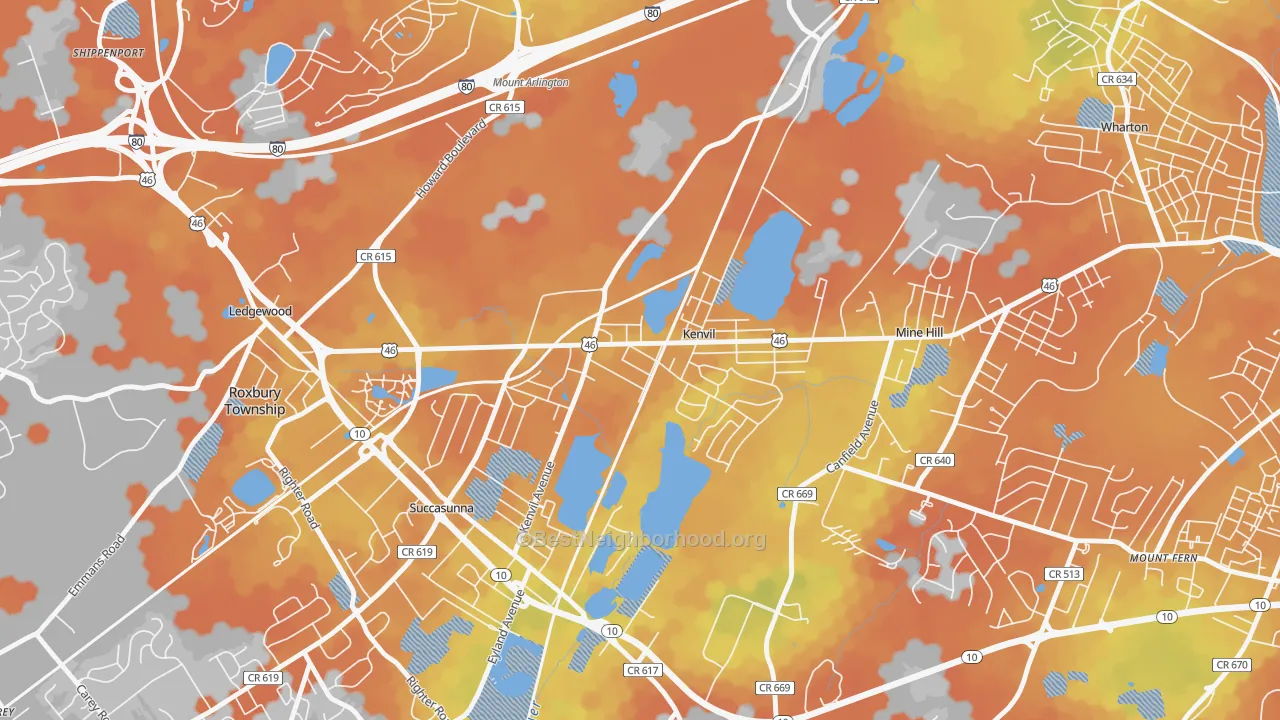 Bike Grade map of 07847, NJ