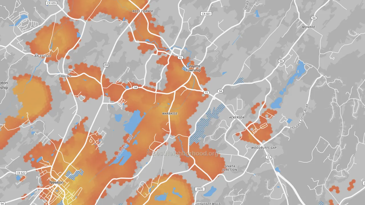 Bike Grade map of 07848, NJ