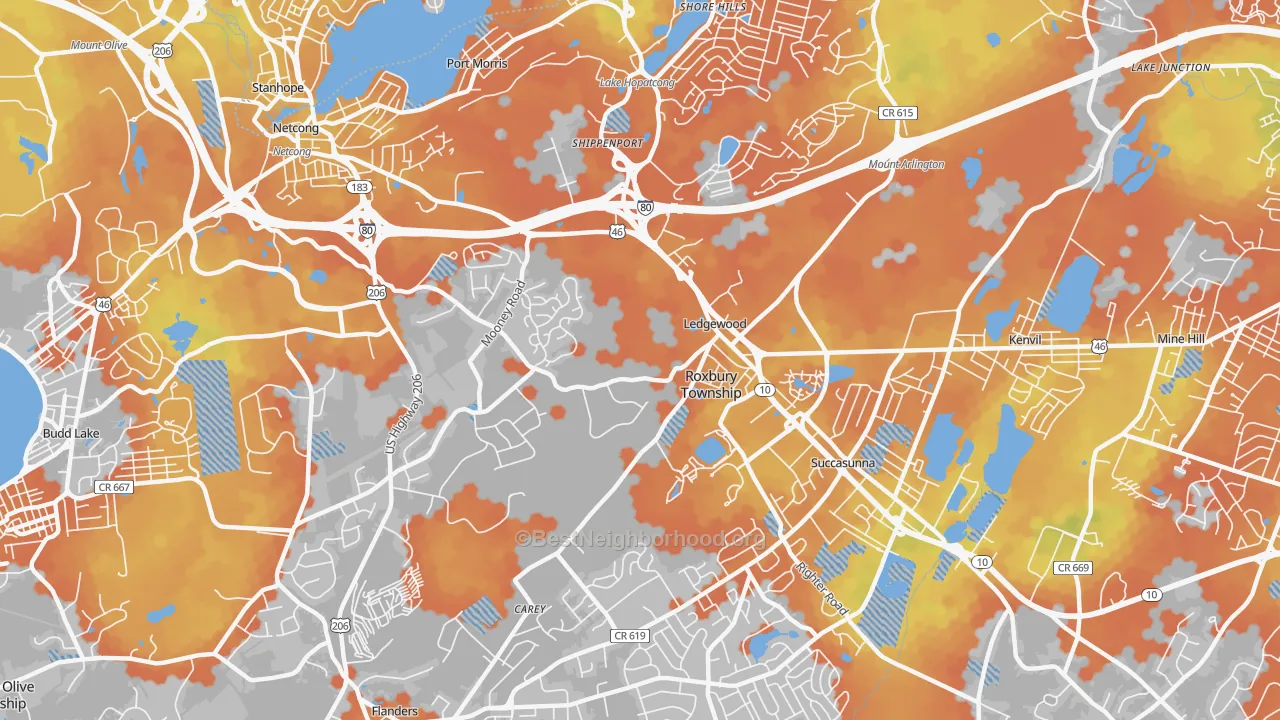 Bike Grade map of 07852, NJ