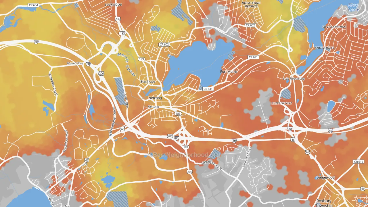 Bike Grade map of 07857, NJ