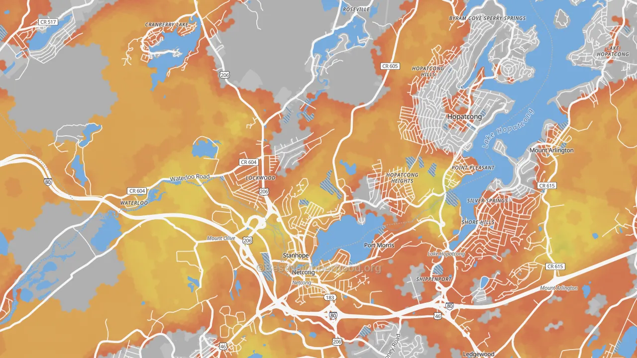 Bike Grade map of 07874, NJ