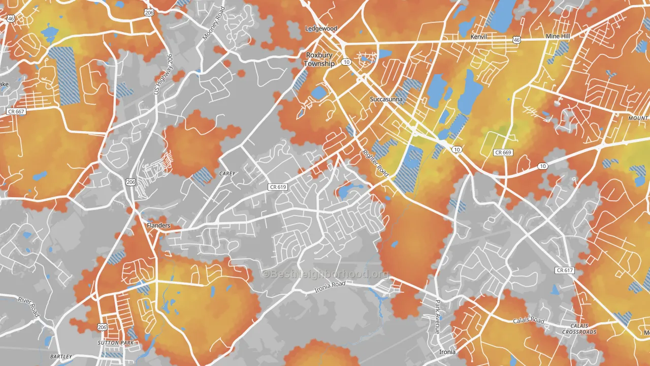 Bike Grade map of 07876, NJ