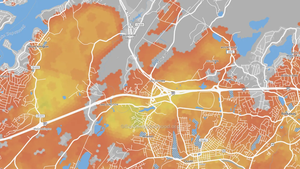Bike Grade map of 07885, NJ