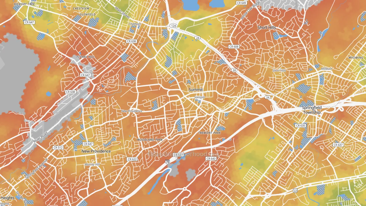 Bike Grade map of 07901, NJ