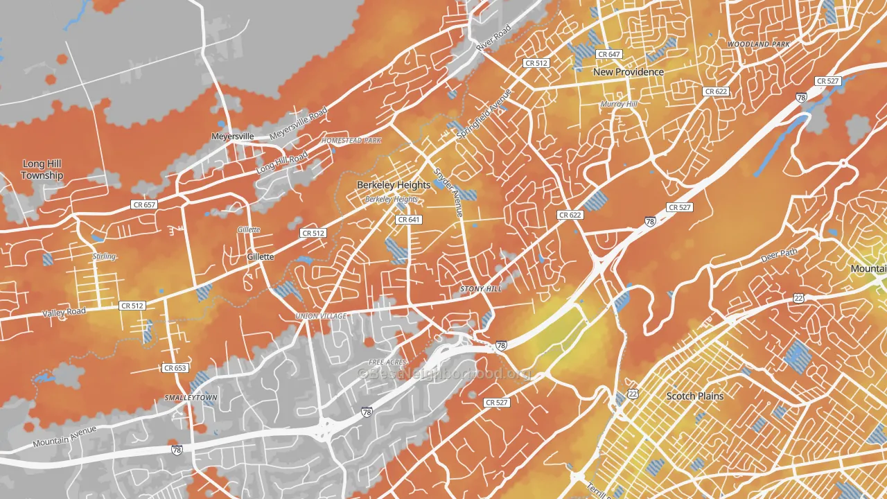 Bike Grade map of 07922, NJ