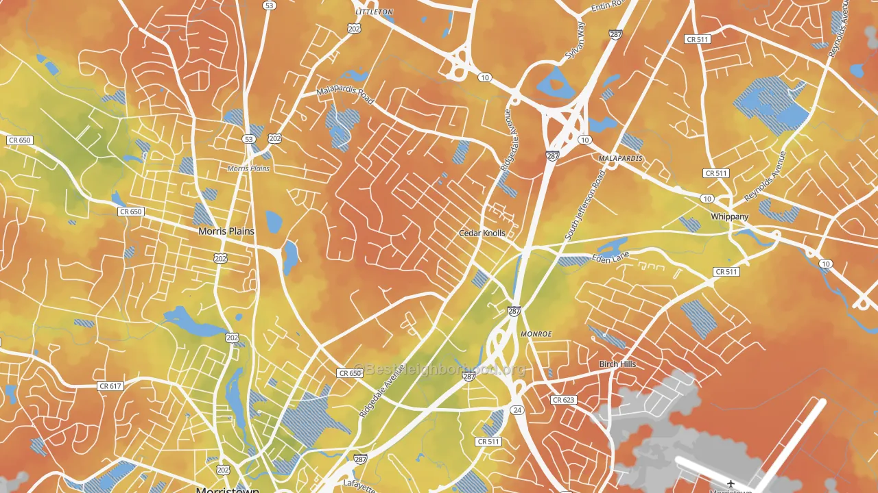 Bike Grade map of 07927, NJ