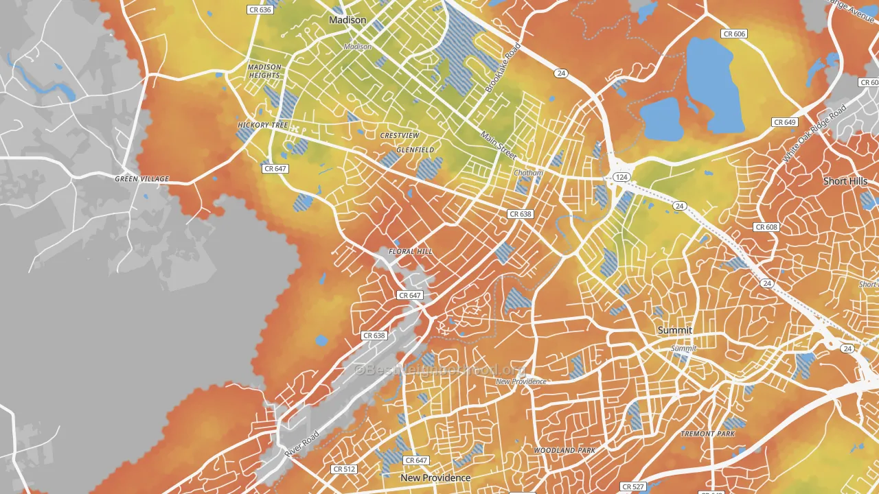Bike Grade map of 07928, NJ