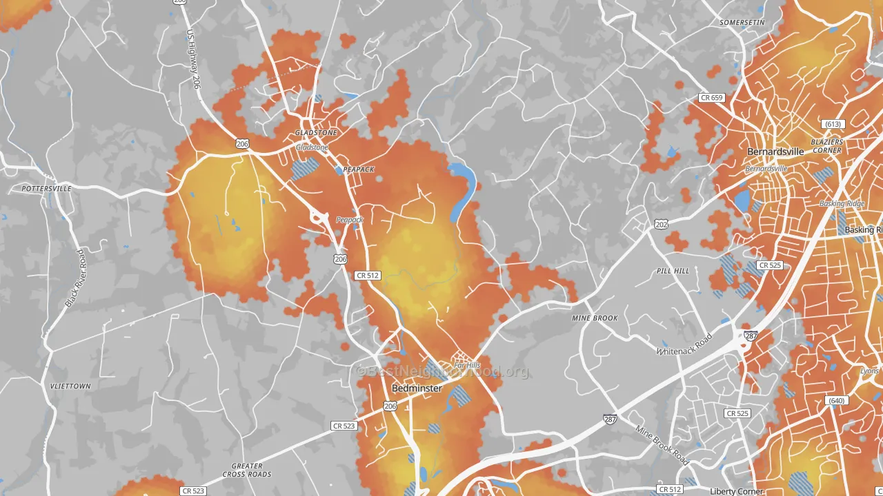 Bike Grade map of 07931, NJ