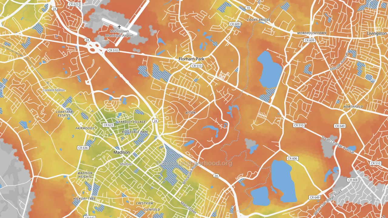 Bike Grade map of 07932, NJ