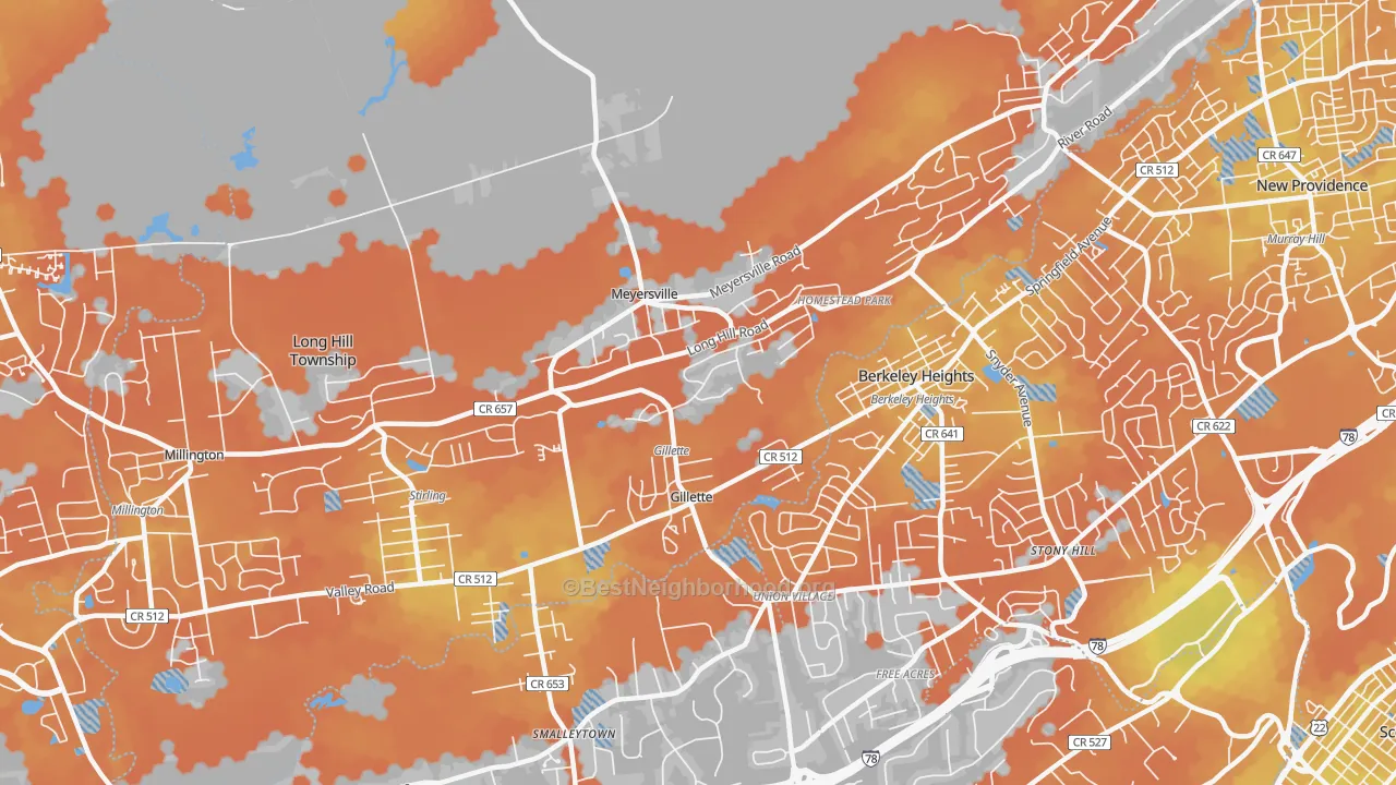 Bike Grade map of 07933, NJ