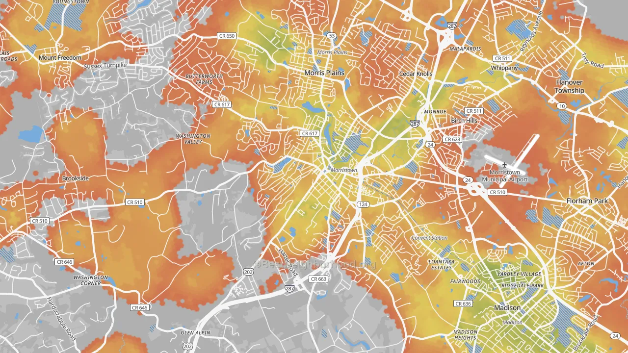 Bike Grade map of 07960, NJ