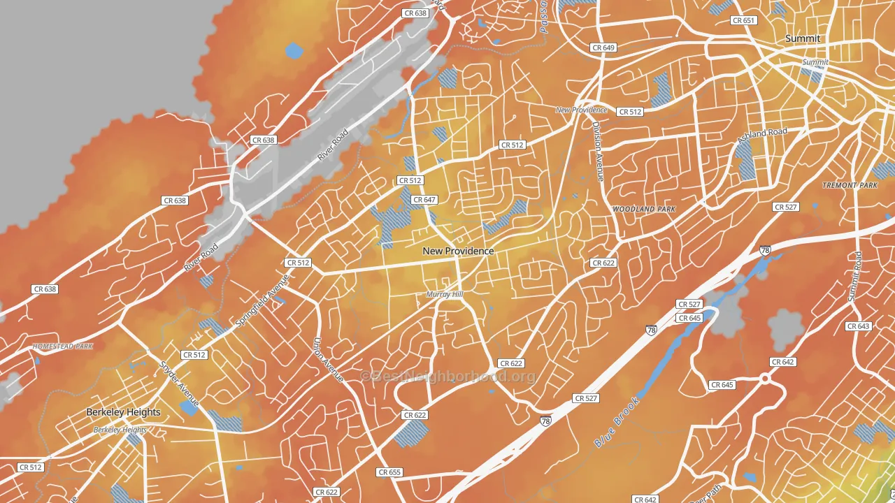 Bike Grade map of 07974, NJ