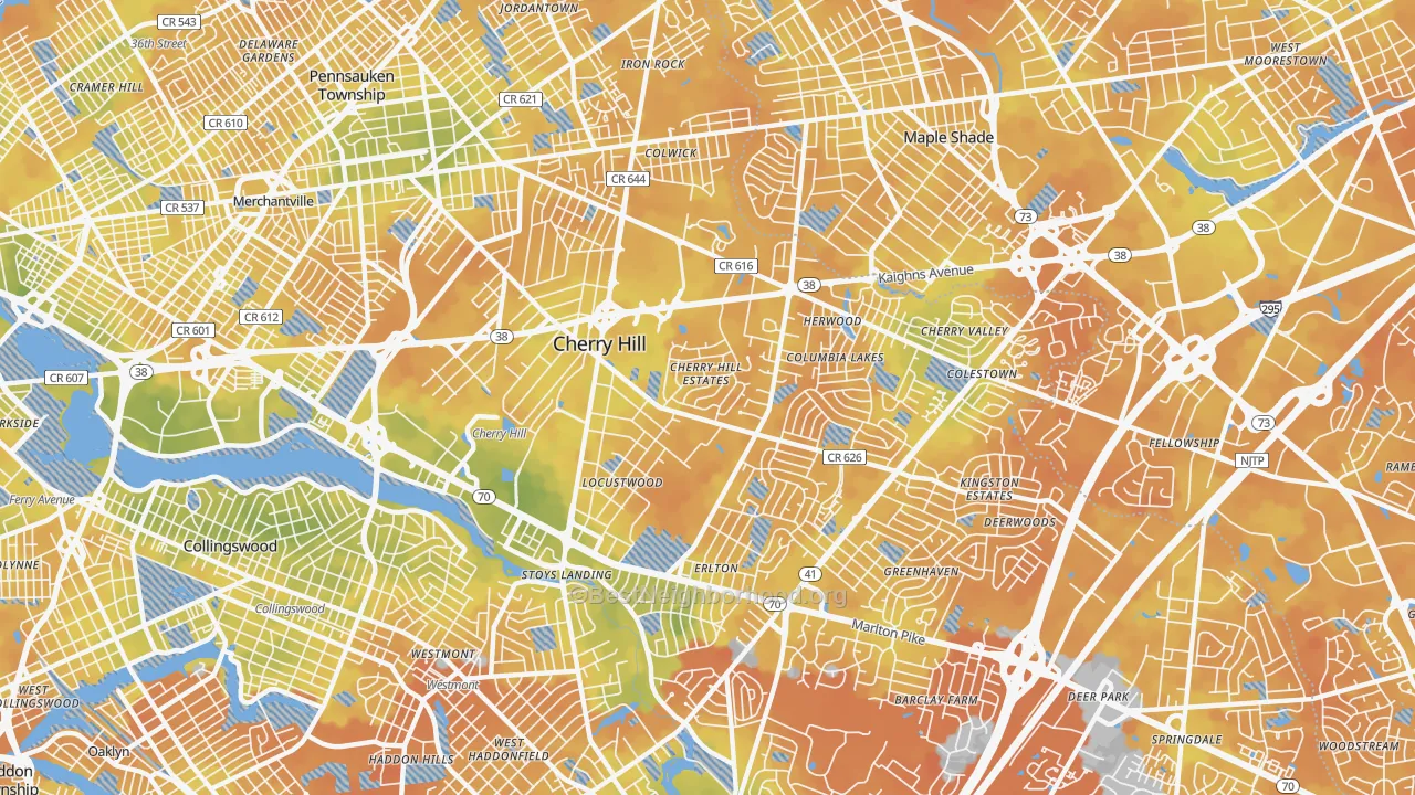 Bike Grade map of 08002, NJ