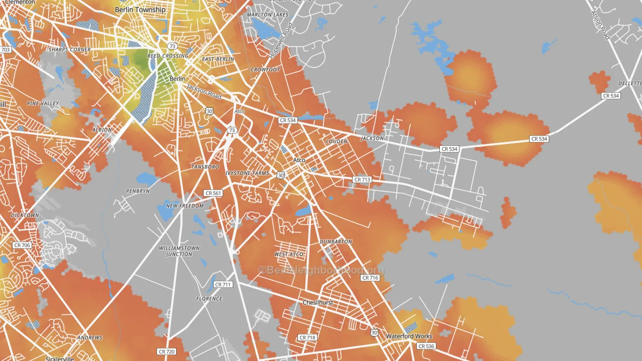 Bike Grade map of 08004, NJ