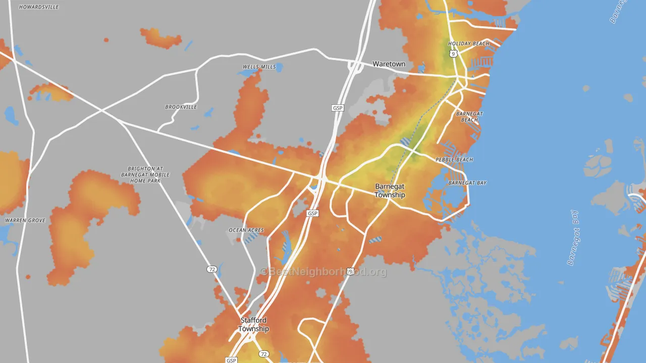 Bike Grade map of 08005, NJ