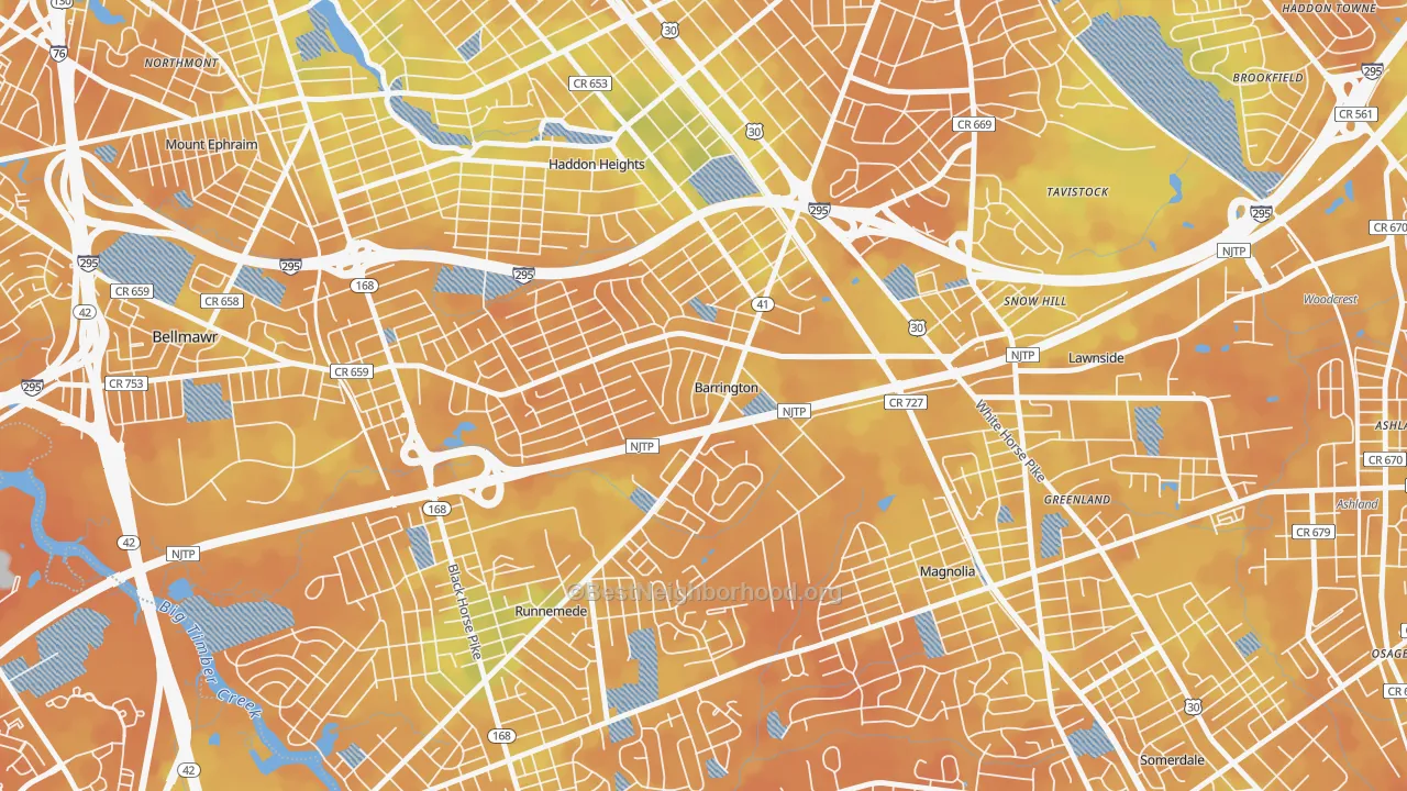 Bike Grade map of 08007, NJ