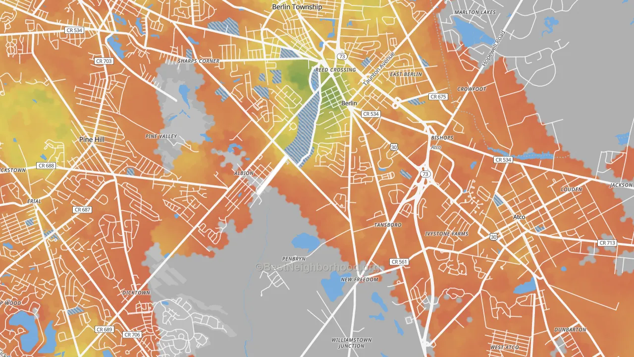 Bike Grade map of 08009, NJ