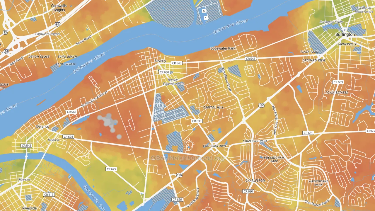 Bike Grade map of 08010, NJ