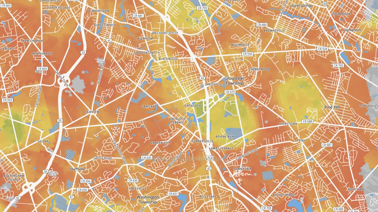 Bike Grade map of 08012, NJ