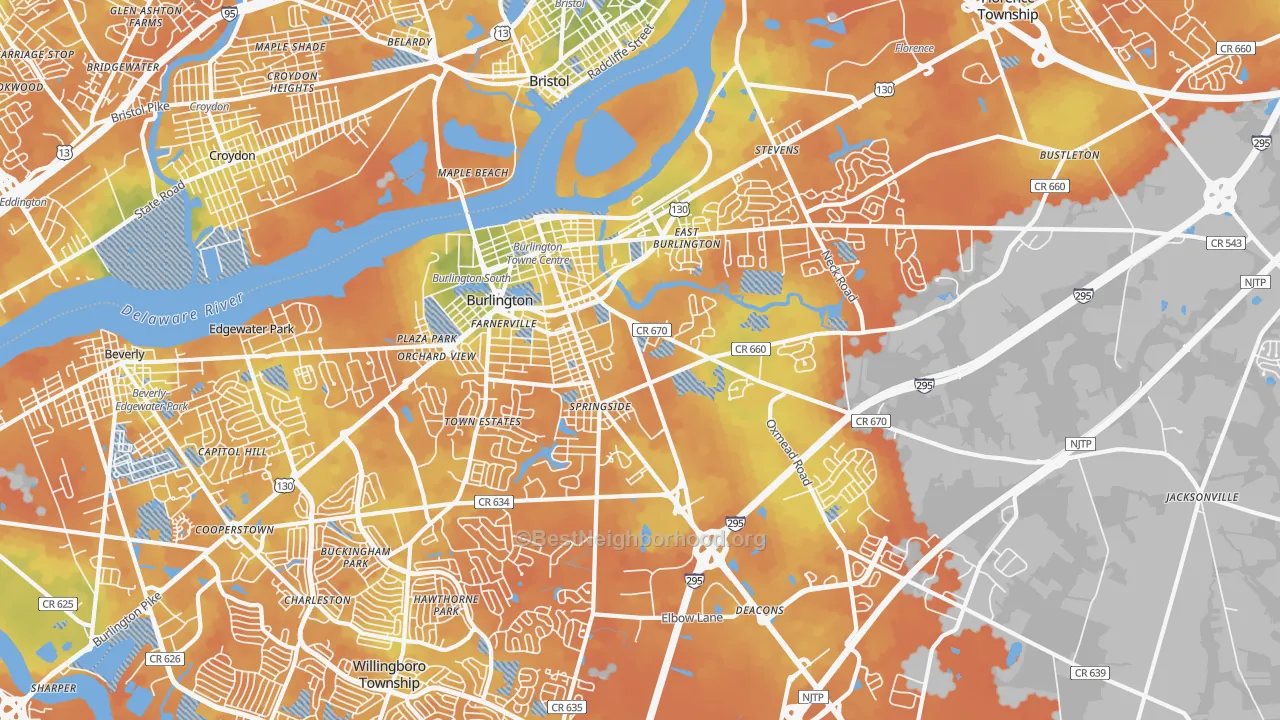 Bike Grade map of 08016, NJ