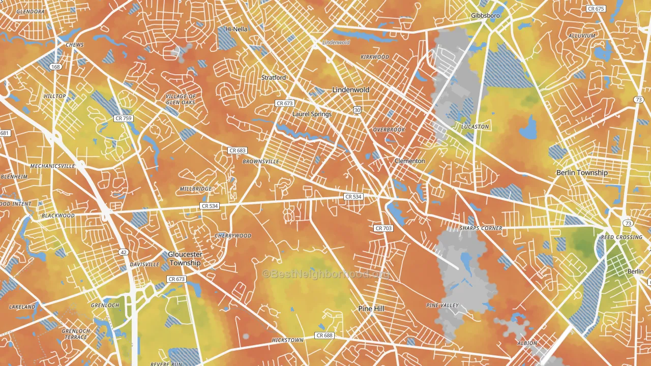 Bike Grade map of 08021, NJ