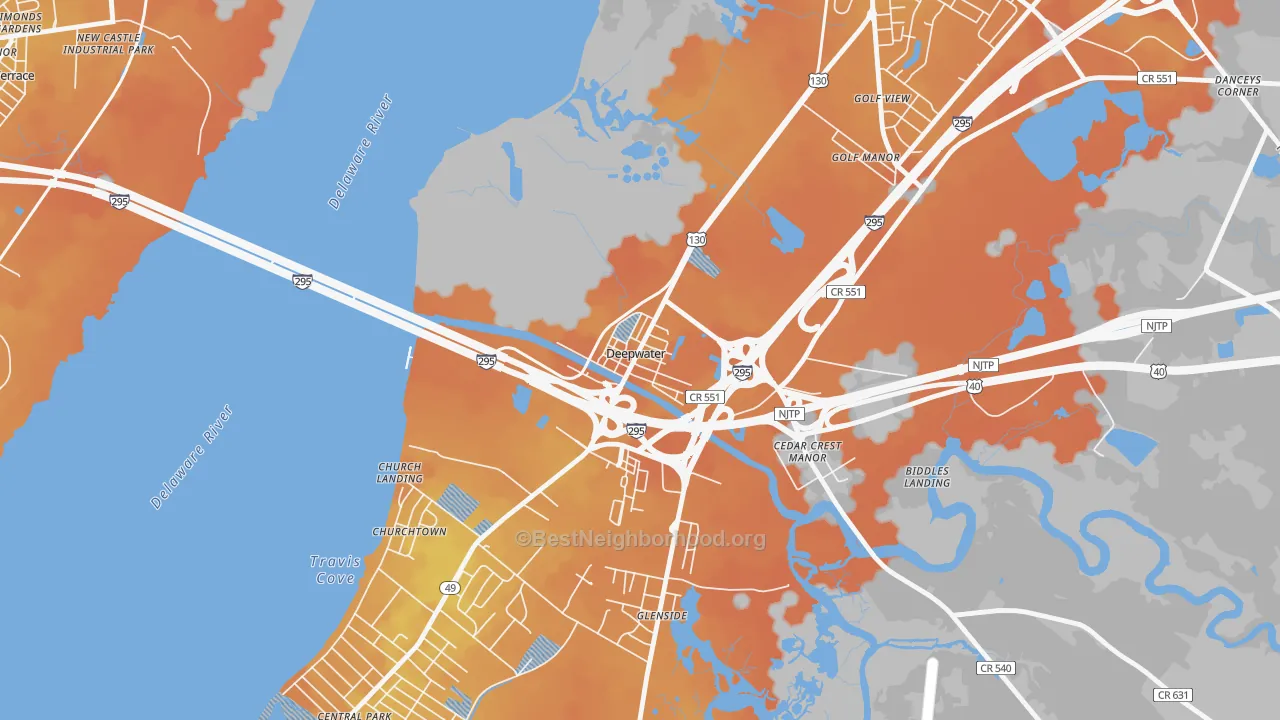 Bike Grade map of 08023, NJ